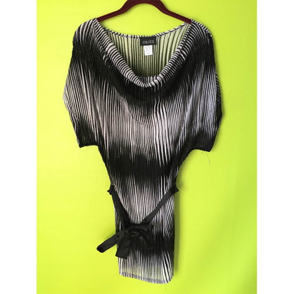 Objex Cowl Stripe Black White Tunic Dress Sz S